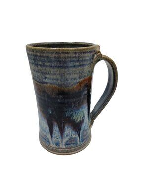 Drip Glaze Mug Blue Brown Studio Pottery Tankard Mug Handmade Signed Base